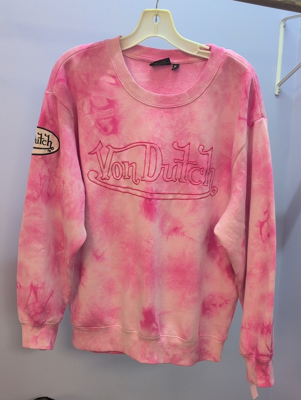 Von Dutch Pink Tie-Dye Crewneck with Embroidered Logo